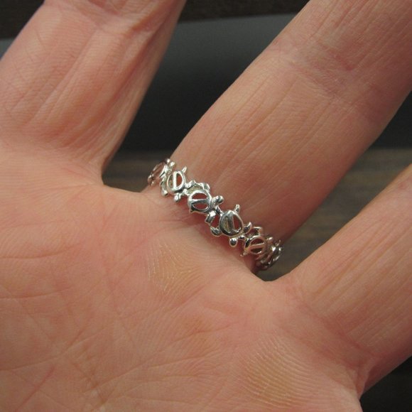 Size 9.75 Sterling Silver Tiny Turtles Band Ring - Picture 3 of 7